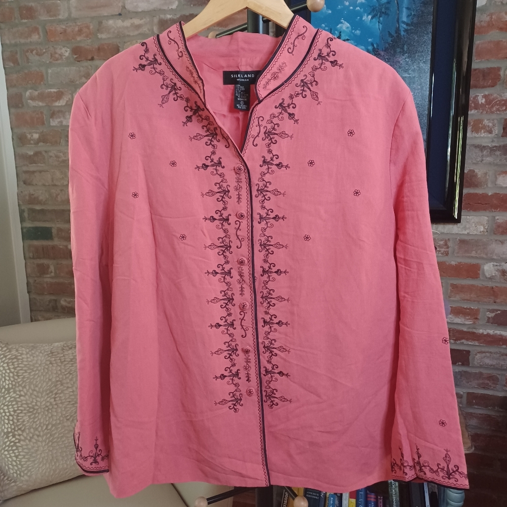 SilkLand Pink Linen Blend Jacket Blazer Size 3X